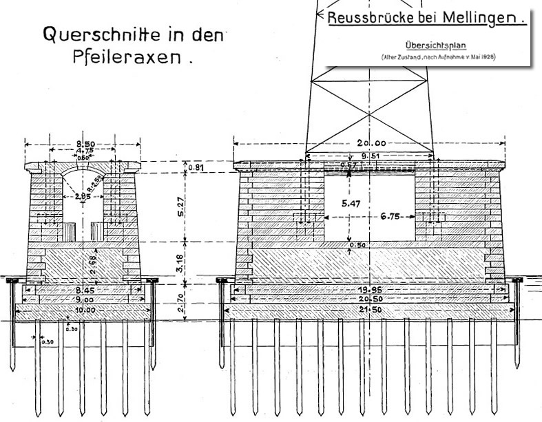 Reussbrücke bei Mellingen: Fundament